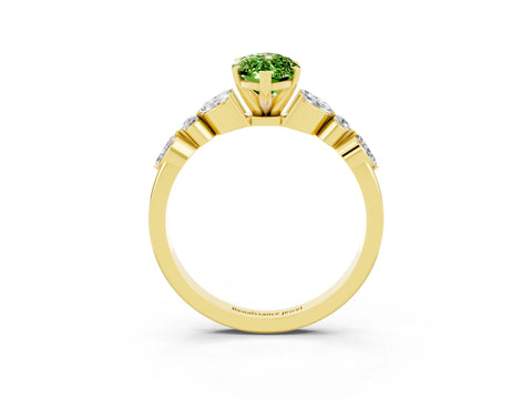 Yellow gold Marquise Cut Peridot Solitaire Ring with Side Stones and Four-Prong Setting_15