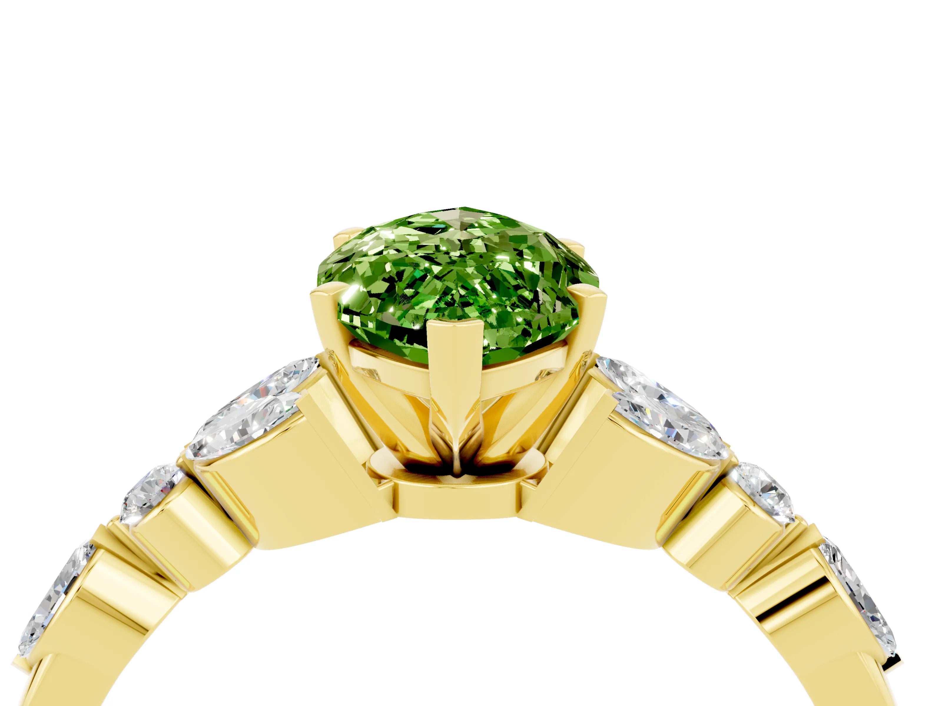 Yellow gold Marquise Cut Peridot Solitaire Ring with Side Stones and Four-Prong Setting_16