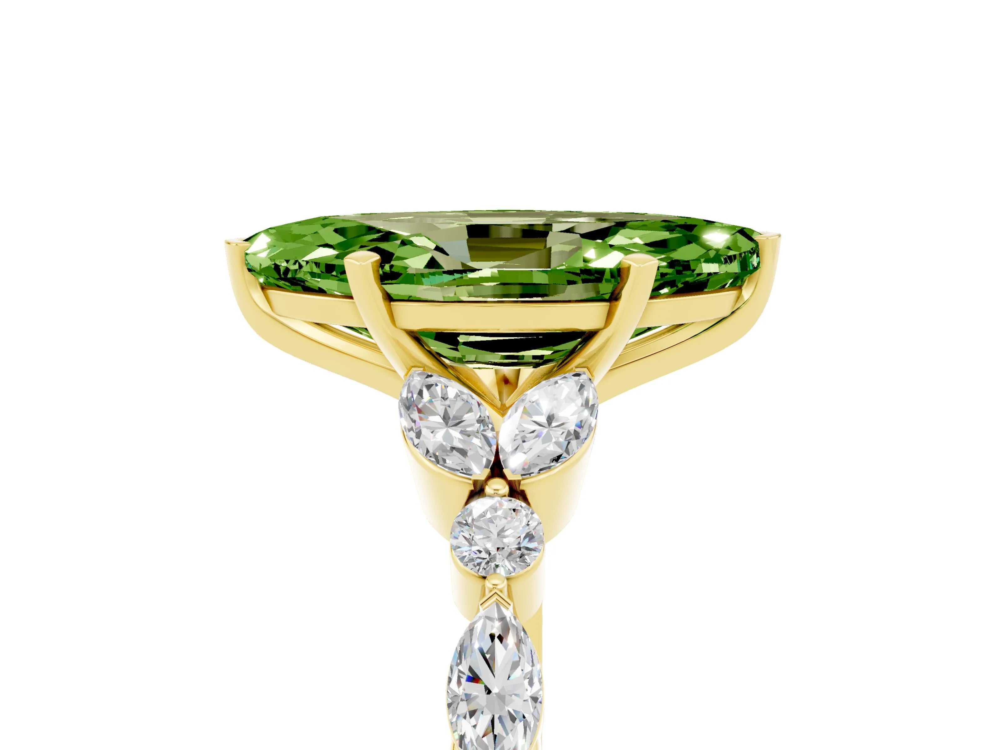 Yellow gold Marquise Cut Peridot Solitaire Ring with Side Stones and Four-Prong Setting_17