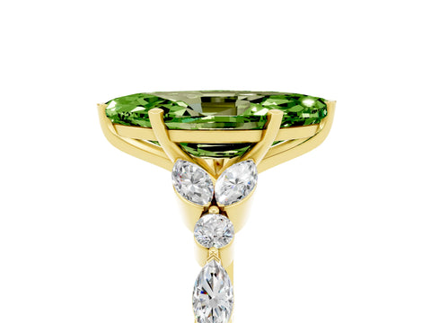 Yellow gold Marquise Cut Peridot Solitaire Ring with Side Stones and Four-Prong Setting_17