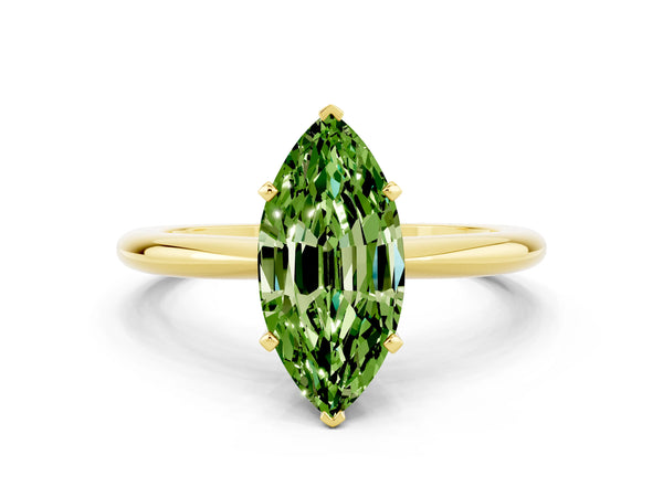 Yellow gold Marquise Cut Peridot Solitaire Ring with Six-Prong Setting and Classic Band