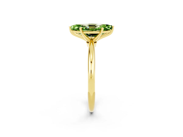 Yellow gold Marquise Cut Peridot Solitaire Ring with Six-Prong Setting and Classic Band