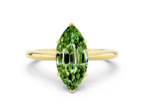 Yellow gold Marquise Cut Peridot Solitaire Ring with Six-Prong Setting and Classic Band