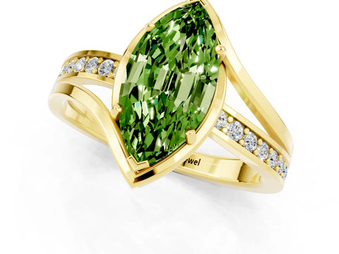 Yellow gold Marquise Cut Peridot Solitaire Ring with Split Shank and Prong Setting_1