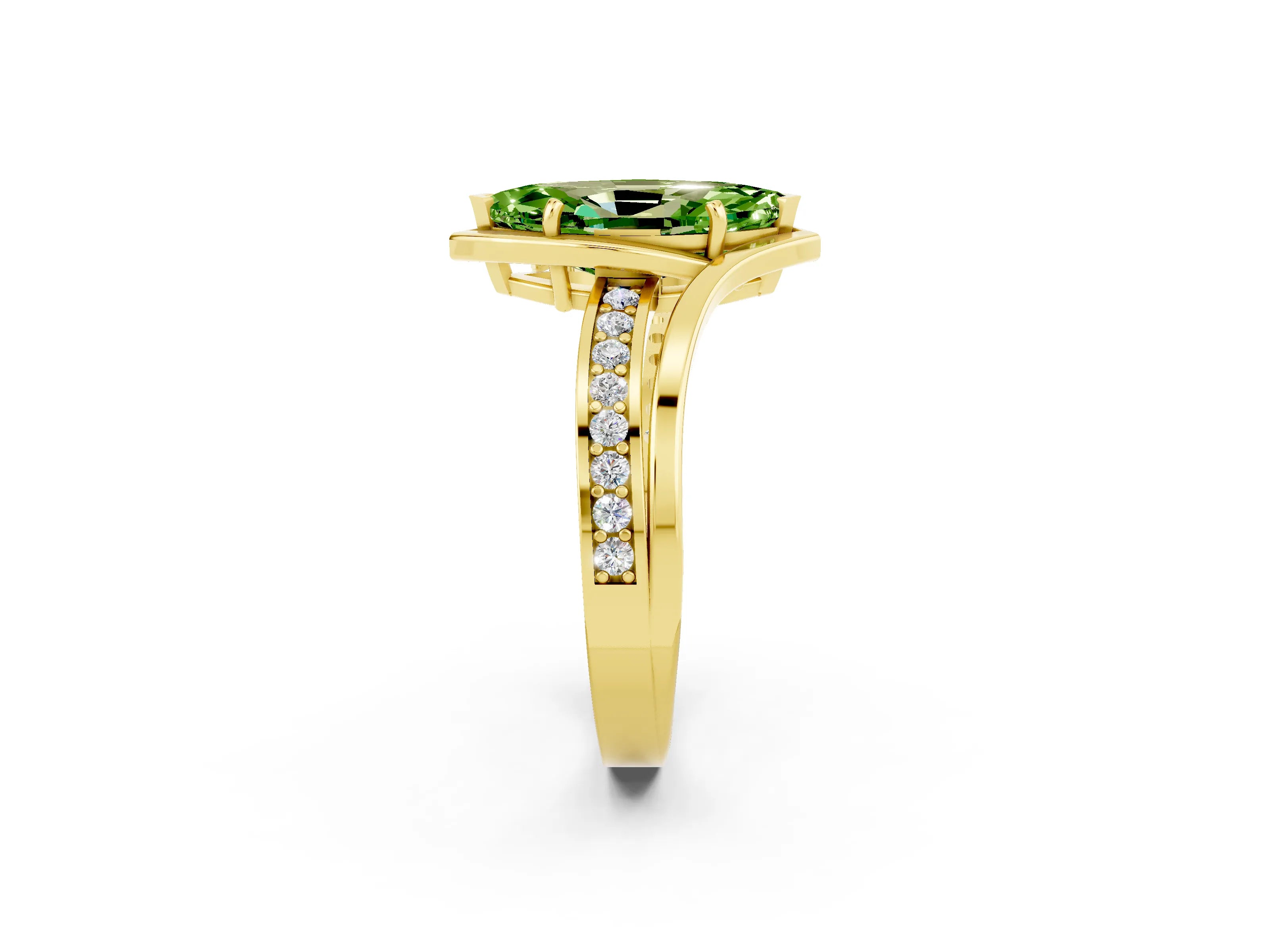 Yellow gold Marquise Cut Peridot Solitaire Ring with Split Shank and Prong Setting_2