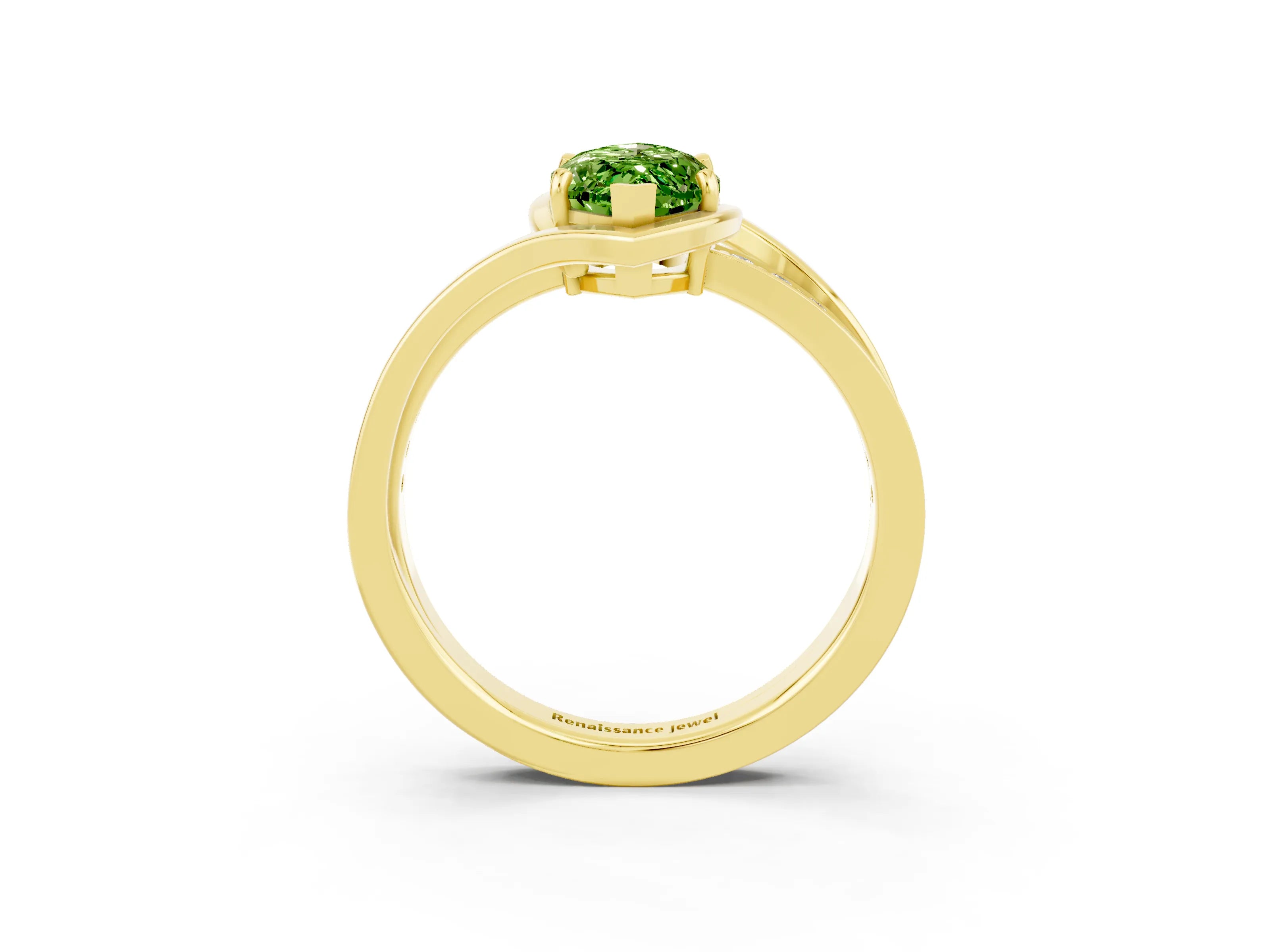 Yellow gold Marquise Cut Peridot Solitaire Ring with Split Shank and Prong Setting_3