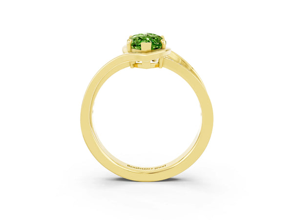 Yellow gold Marquise Cut Peridot Solitaire Ring with Split Shank and Prong Setting