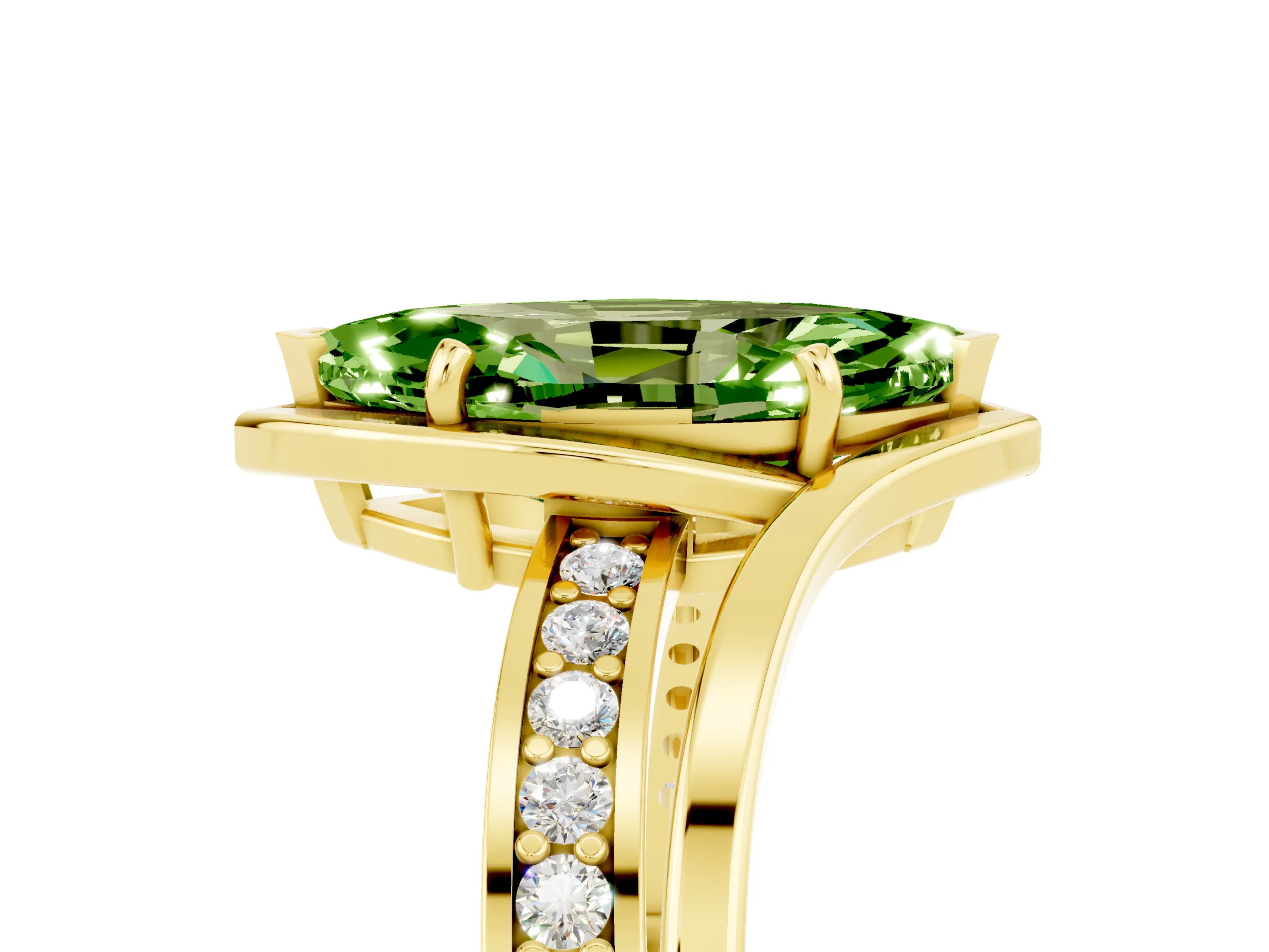 Yellow gold Marquise Cut Peridot Solitaire Ring with Split Shank and Prong Setting_5