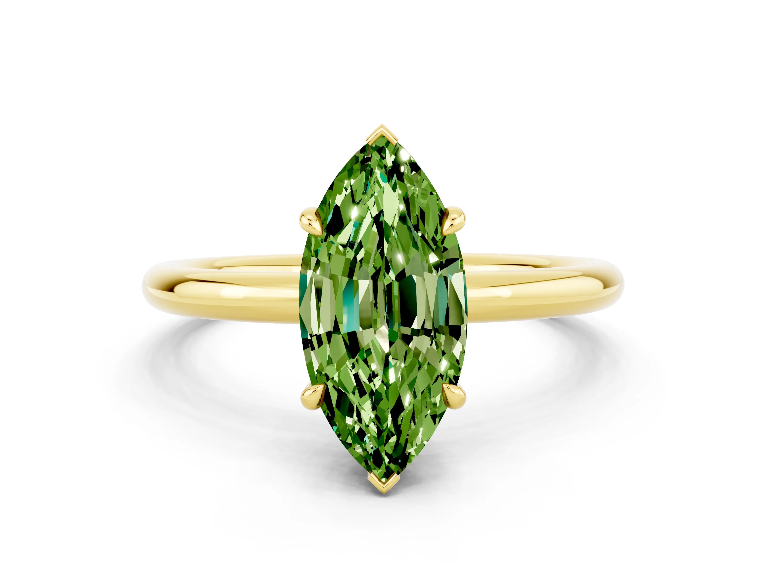 Yellow gold Marquise Cut Peridot Solitaire Ring with Thin Band and Four-Prong Setting_12