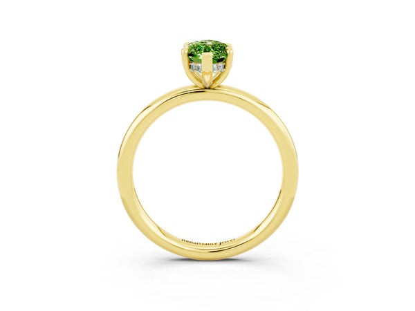 Yellow gold Marquise Cut Peridot Solitaire Ring with Thin Band and Four-Prong Setting