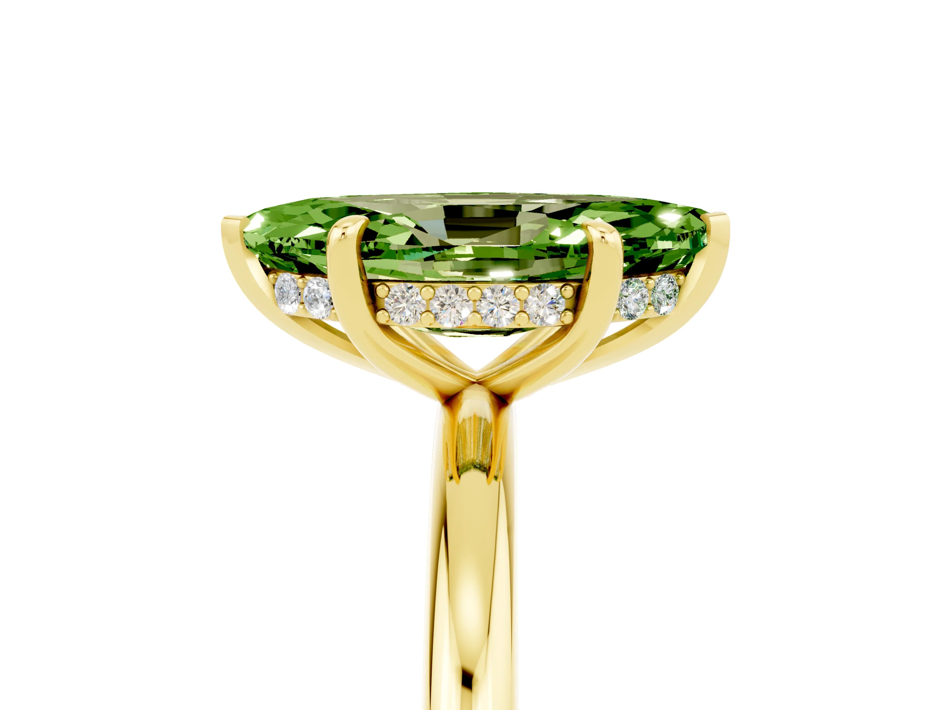 Yellow gold Marquise Cut Peridot Solitaire Ring with Thin Band and Four-Prong Setting_17