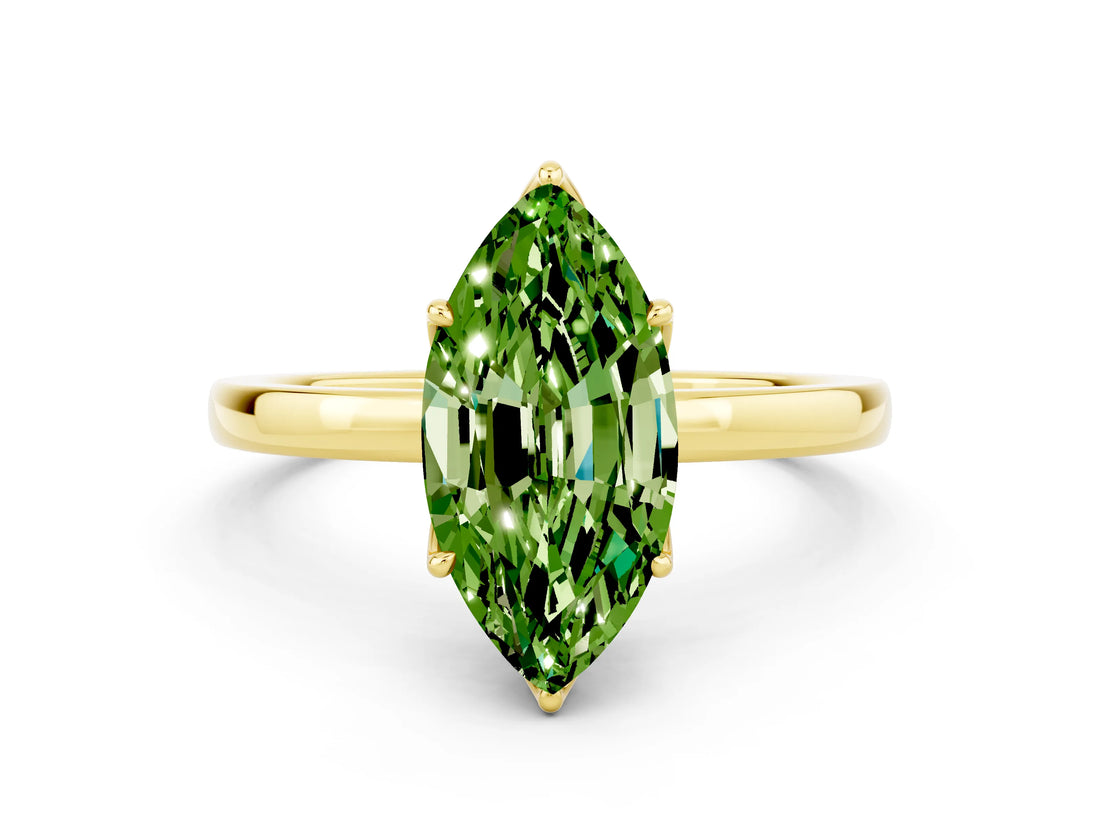 Yellow gold Marquise Cut Peridot Solitaire Ring with Thin Band and Prong Setting_12