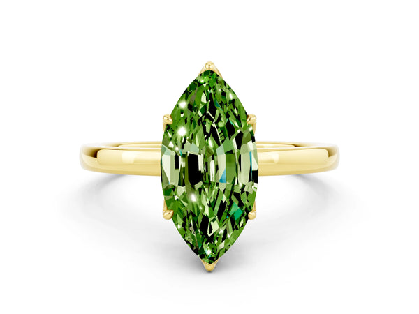 Yellow gold Marquise Cut Peridot Solitaire Ring with Thin Band and Prong Setting