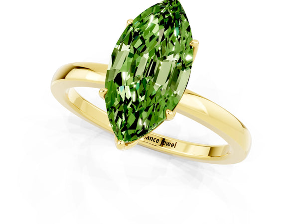 Yellow gold Marquise Cut Peridot Solitaire Ring with Thin Band and Prong Setting