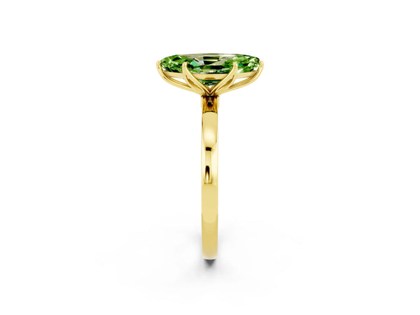 Yellow gold Marquise Cut Peridot Solitaire Ring with Thin Band and Prong Setting