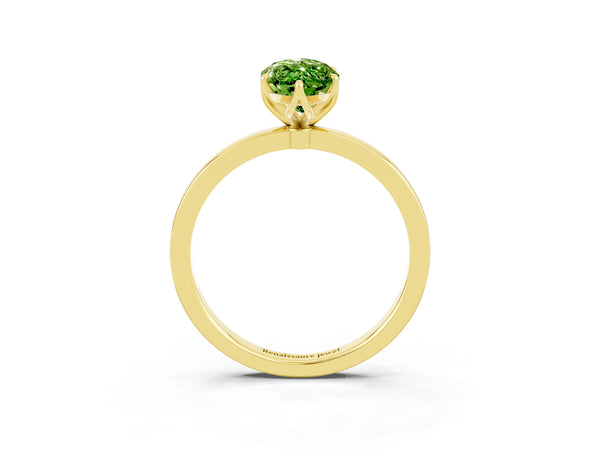 Yellow gold Marquise Cut Peridot Solitaire Ring with Thin Band and Prong Setting
