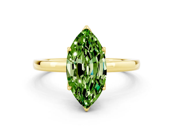 Yellow gold Marquise Cut Peridot Solitaire Ring with Thin Band and Prong Setting