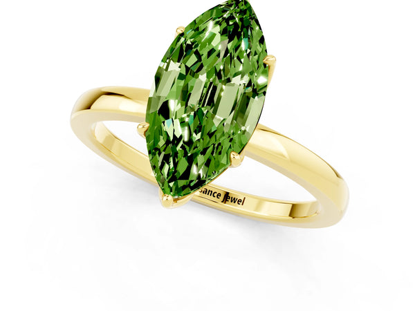 Yellow gold Marquise Cut Peridot Solitaire Ring with Thin Band and Prong Setting