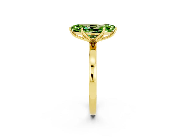 Yellow gold Marquise Cut Peridot Solitaire Ring with Thin Band and Prong Setting