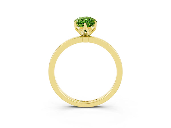 Yellow gold Marquise Cut Peridot Solitaire Ring with Thin Band and Prong Setting