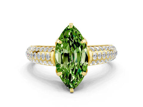 Yellow gold Marquise Cut Peridot Solitaire Ring with Three-Row Pavé Band and Four-Prong Setting_12