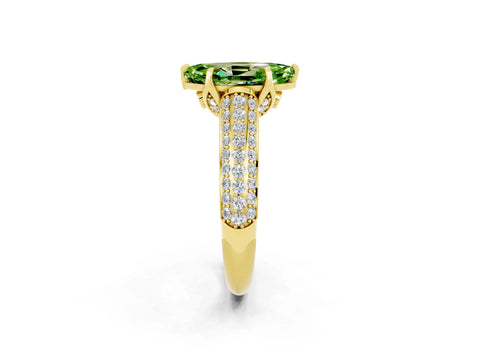 Yellow gold Marquise Cut Peridot Solitaire Ring with Three-Row Pavé Band and Four-Prong Setting_14
