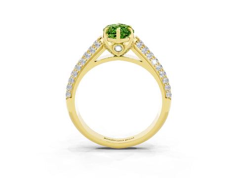 Yellow gold Marquise Cut Peridot Solitaire Ring with Three-Row Pavé Band and Four-Prong Setting_15