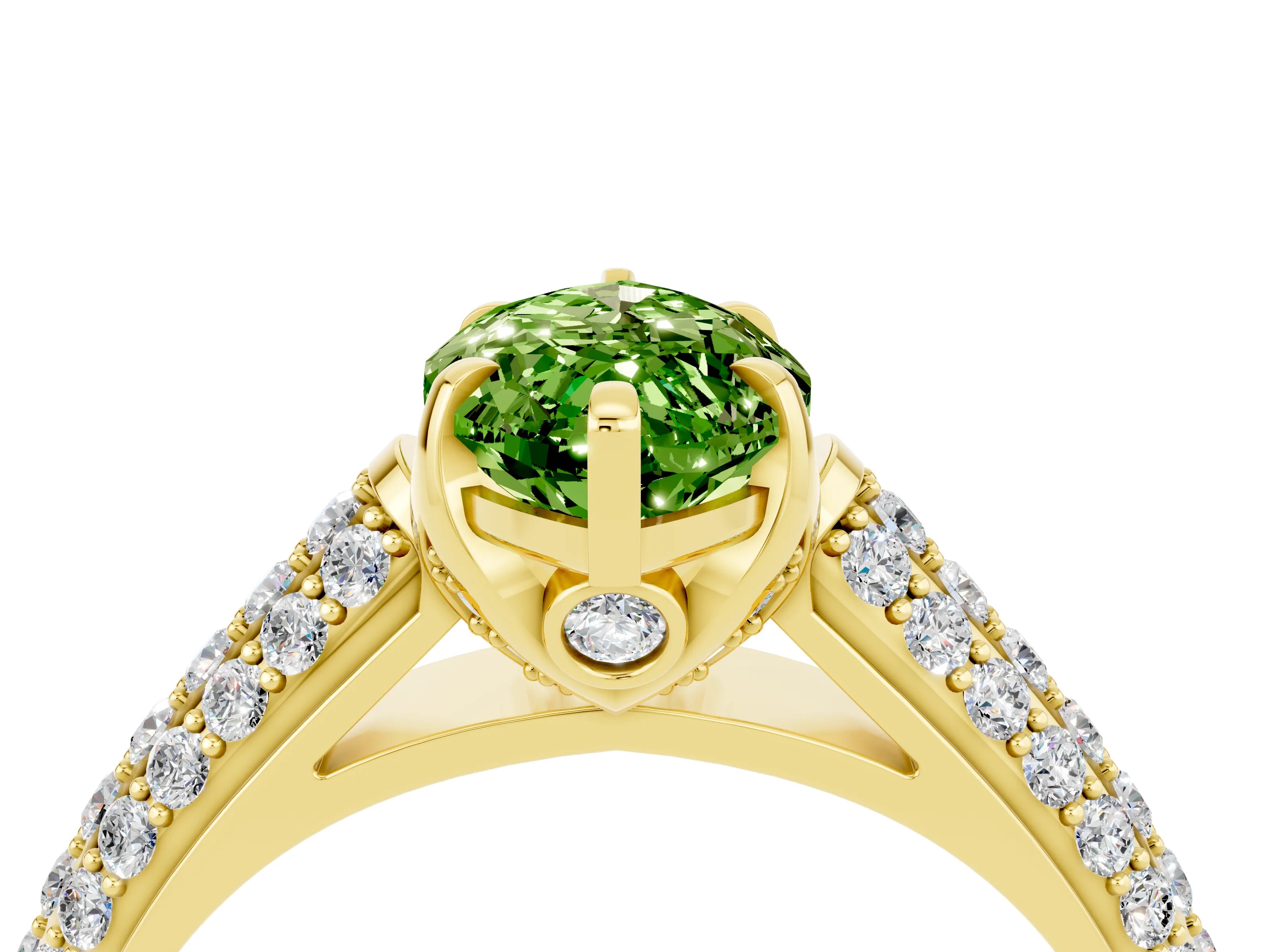 Yellow gold Marquise Cut Peridot Solitaire Ring with Three-Row Pavé Band and Four-Prong Setting_16