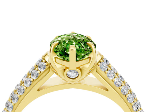 Yellow gold Marquise Cut Peridot Solitaire Ring with Three-Row Pavé Band and Four-Prong Setting_16