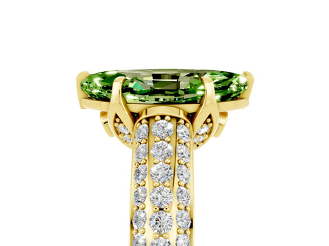 Yellow gold Marquise Cut Peridot Solitaire Ring with Three-Row Pavé Band and Four-Prong Setting_17
