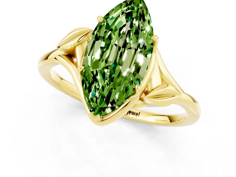 Yellow gold Marquise Cut Peridot Solitaire Ring with Twist Band and Four-Prong Setting_25