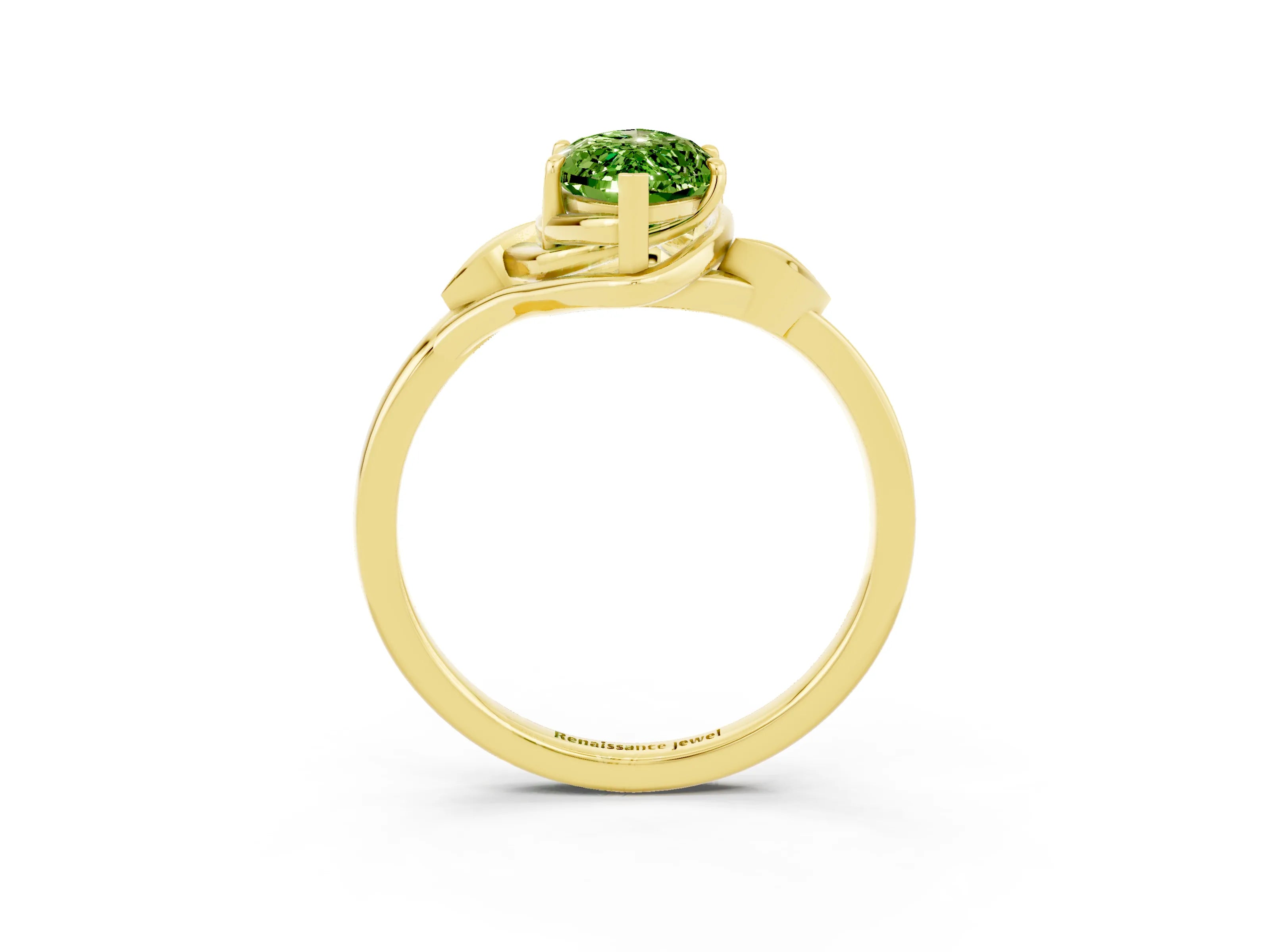 Yellow gold Marquise Cut Peridot Solitaire Ring with Twist Band and Four-Prong Setting_27