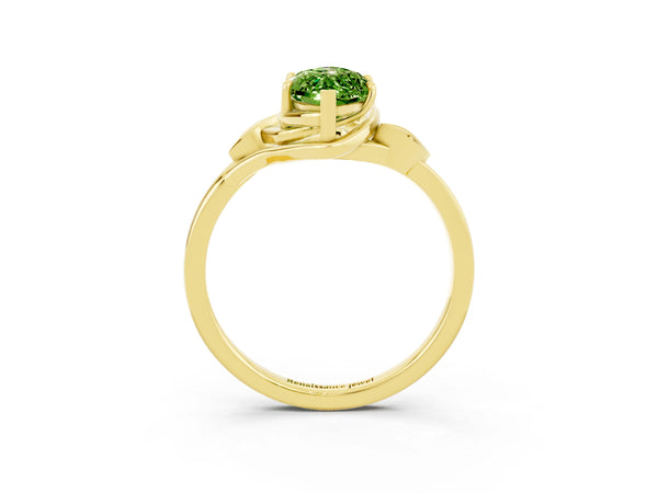 Yellow gold Marquise Cut Peridot Solitaire Ring with Twist Band and Four-Prong Setting