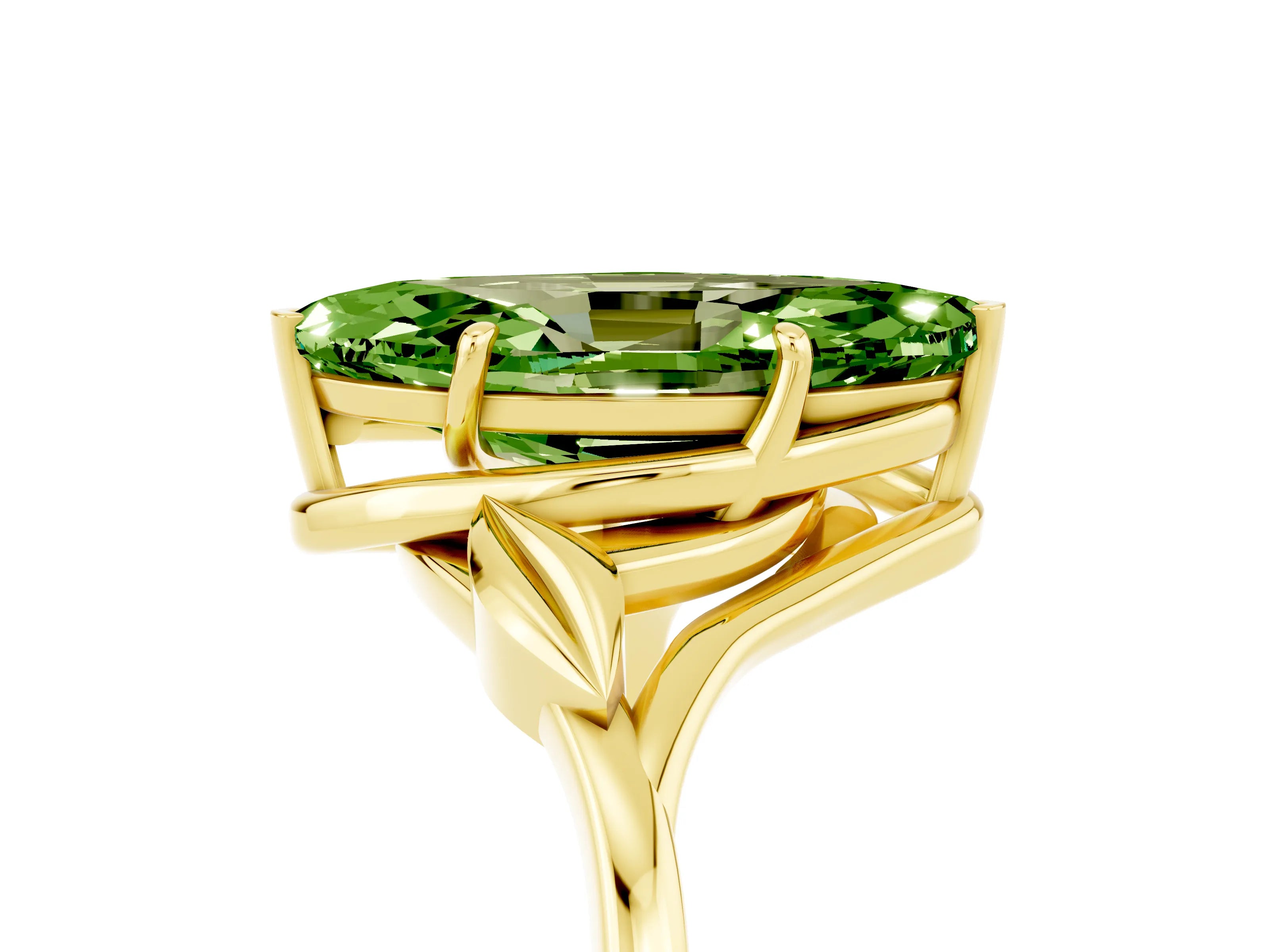 Yellow gold Marquise Cut Peridot Solitaire Ring with Twist Band and Four-Prong Setting_29