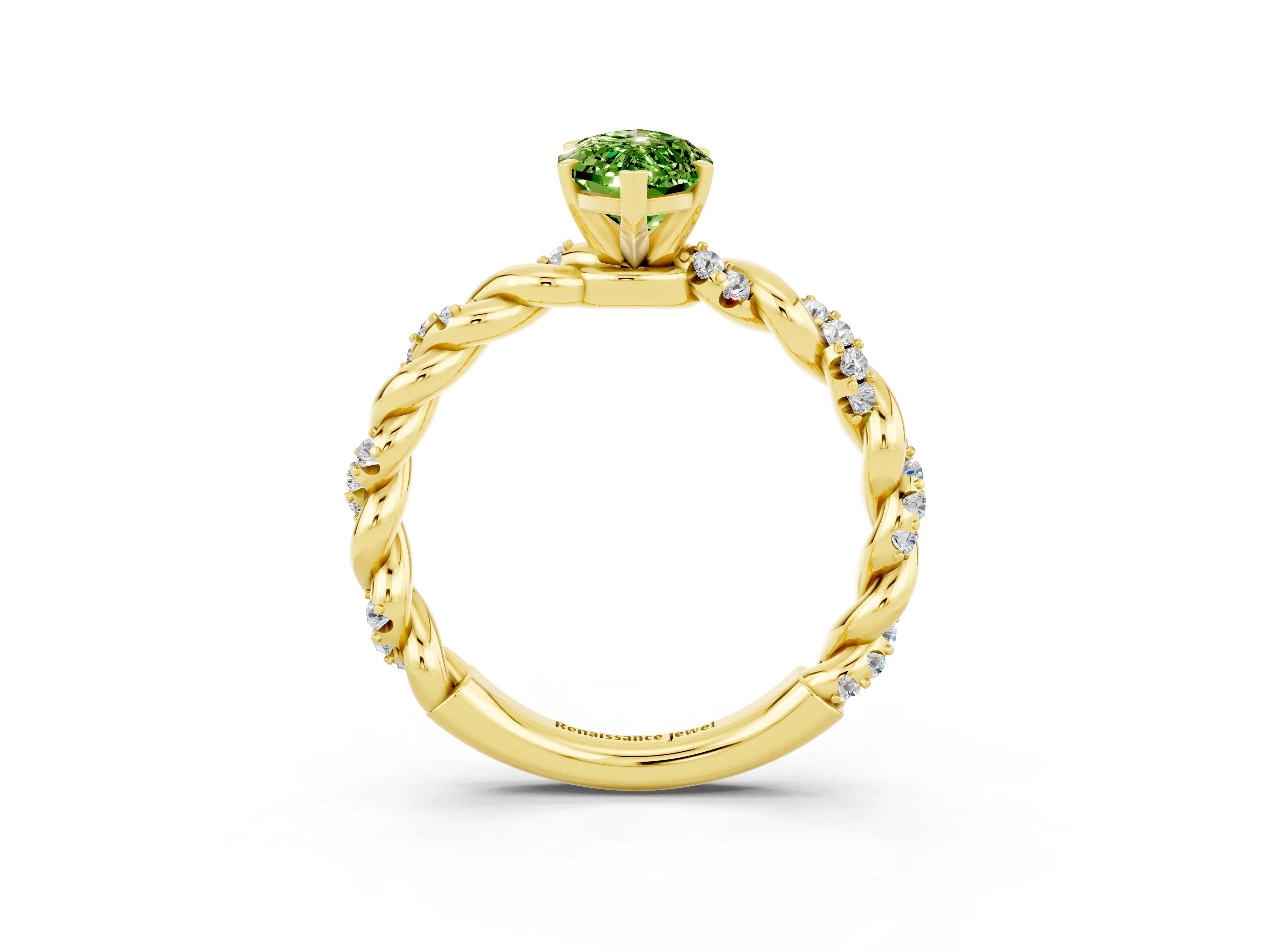 Yellow gold Marquise Cut Peridot Solitaire Ring with Twisted Band and Pavé Accents_3