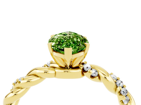 Yellow gold Marquise Cut Peridot Solitaire Ring with Twisted Band and Pavé Accents_4