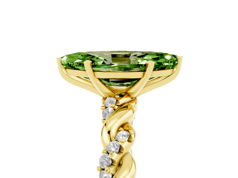 Yellow gold Marquise Cut Peridot Solitaire Ring with Twisted Band and Pavé Accents_5