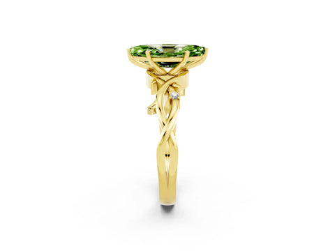 Yellow gold Marquise Cut Peridot Solitaire Ring with Twisted Band and Prong Setting_2