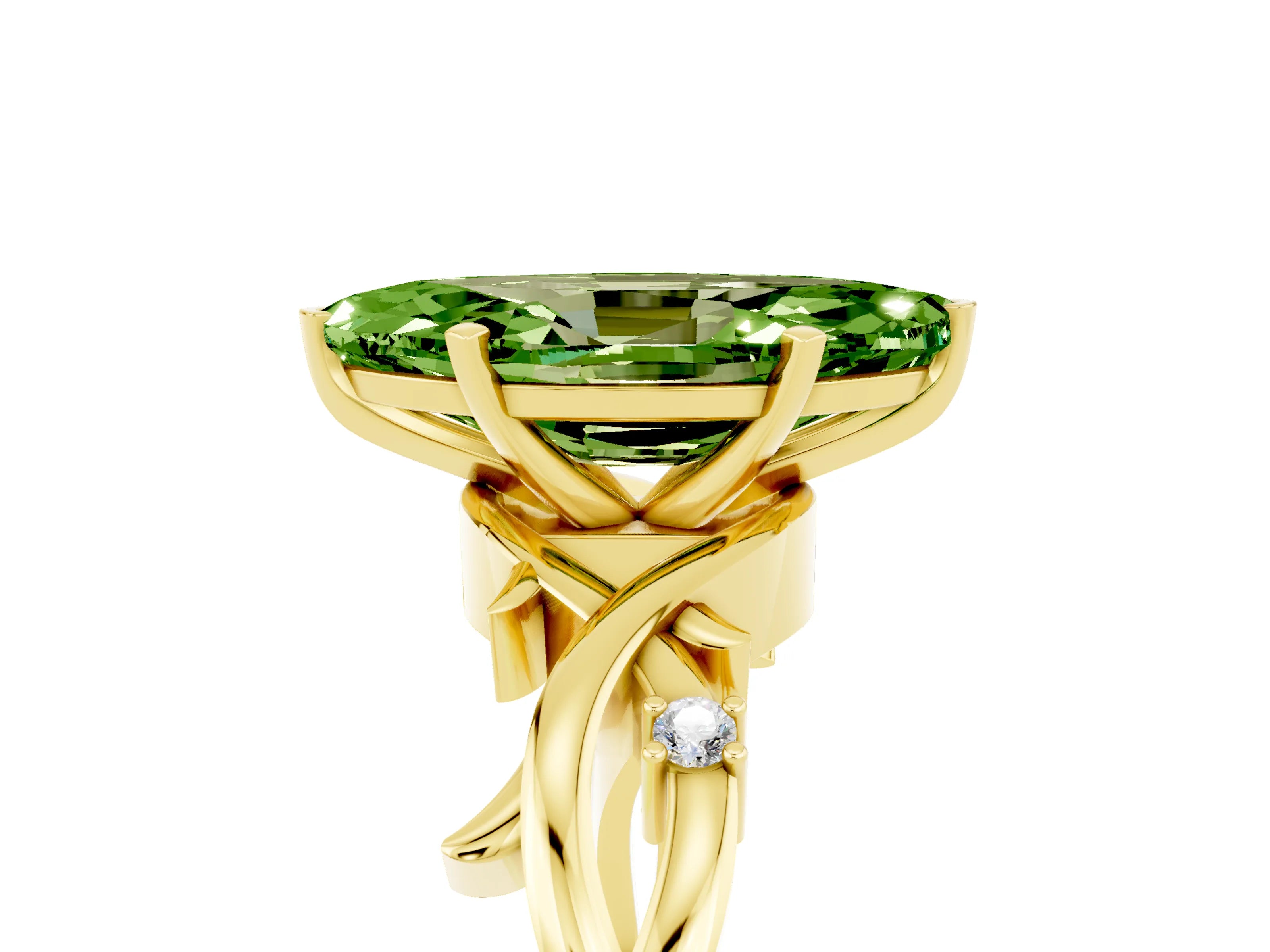 Yellow gold Marquise Cut Peridot Solitaire Ring with Twisted Band and Prong Setting_5