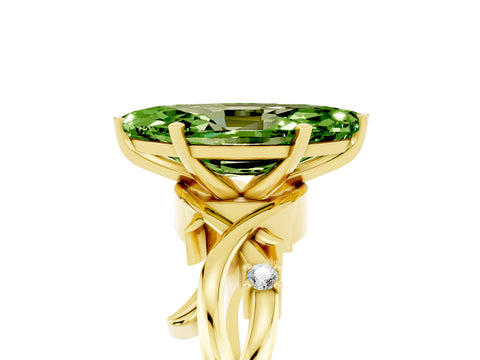 Yellow gold Marquise Cut Peridot Solitaire Ring with Twisted Band and Prong Setting_5