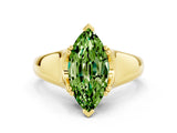 Yellow gold Marquise Cut Peridot Solitaire Ring with Wide Band and Prong Setting
