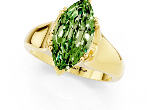 Yellow gold Marquise Cut Peridot Solitaire Ring with Wide Band and Prong Setting_1