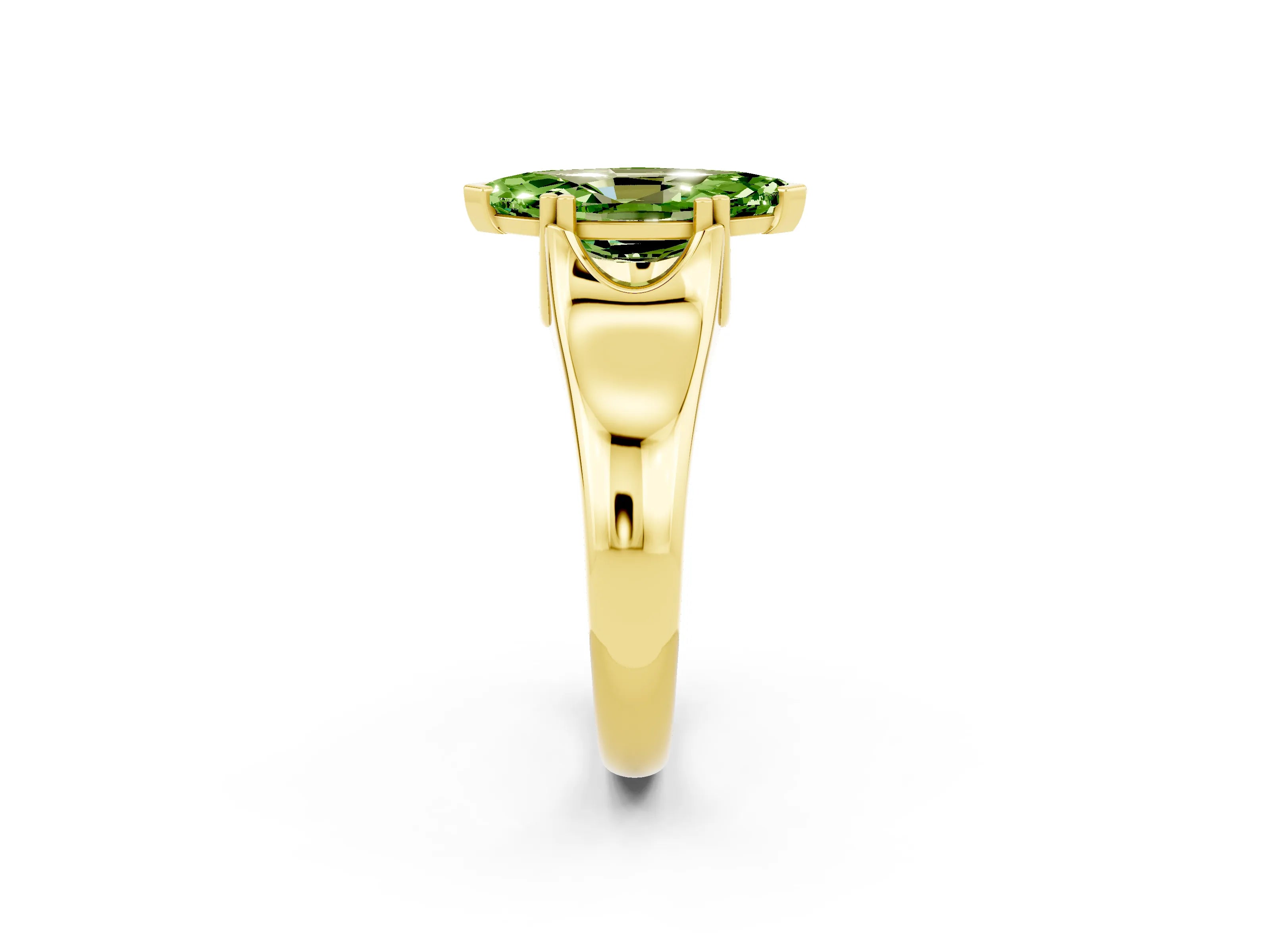 Yellow gold Marquise Cut Peridot Solitaire Ring with Wide Band and Prong Setting_2