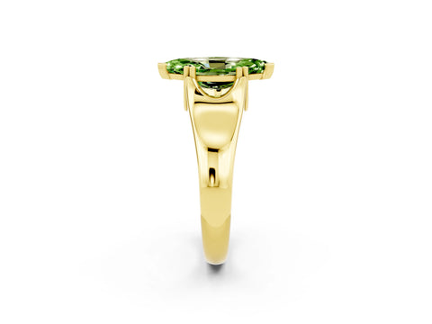 Yellow gold Marquise Cut Peridot Solitaire Ring with Wide Band and Prong Setting_2