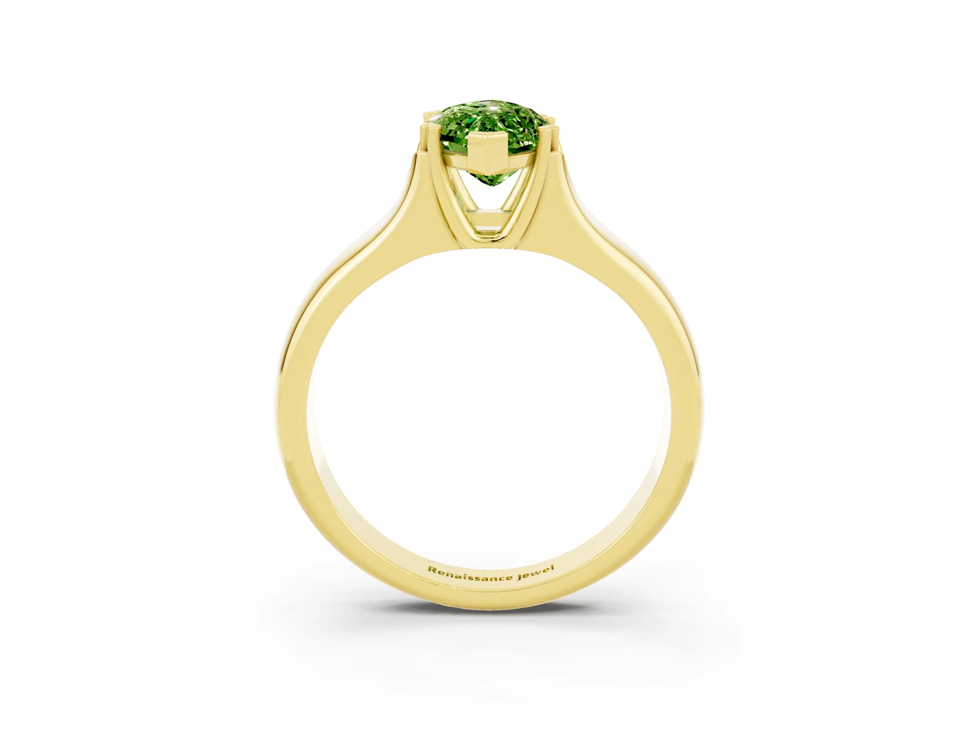 Yellow gold Marquise Cut Peridot Solitaire Ring with Wide Band and Prong Setting_3
