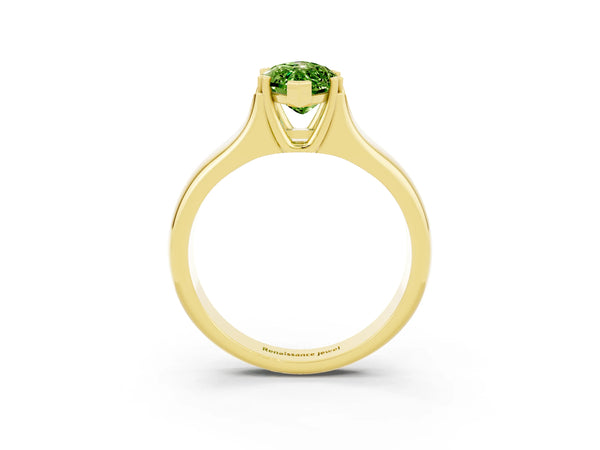 Yellow gold Marquise Cut Peridot Solitaire Ring with Wide Band and Prong Setting