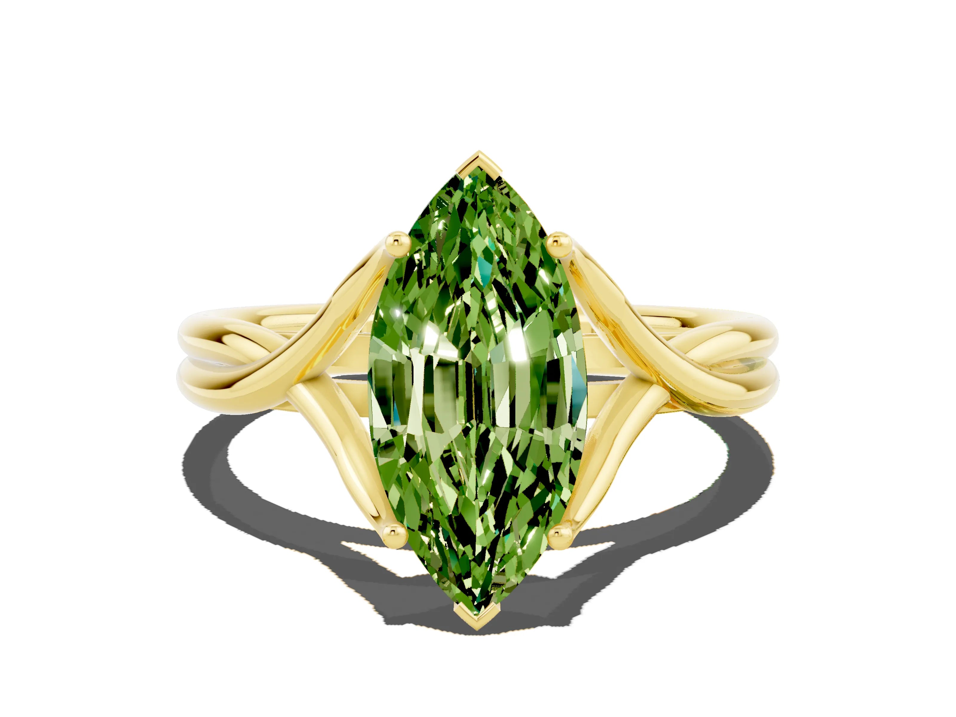 Yellow gold Marquise Cut Peridot Solitaire Twist Band Prong Setting Ring_36