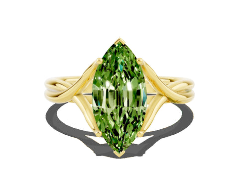 Yellow gold Marquise Cut Peridot Solitaire Twist Band Prong Setting Ring_36