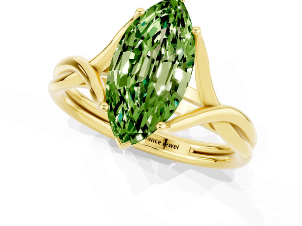 Yellow gold Marquise Cut Peridot Solitaire Twist Band Prong Setting Ring