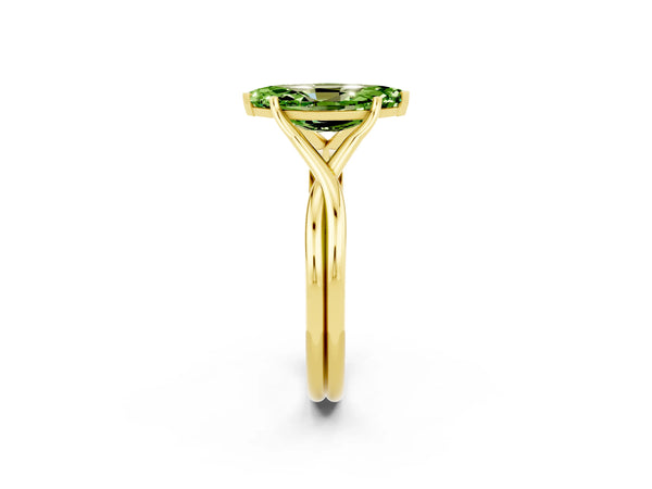 Yellow gold Marquise Cut Peridot Solitaire Twist Band Prong Setting Ring